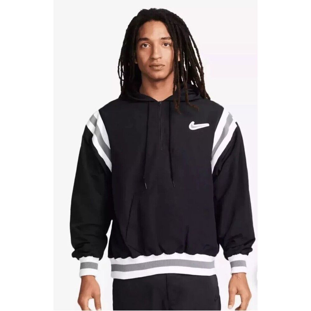 Men's Nike Woven Lined 1/2-Zip Hoodie Black Sweater FD5918-010 Size‎ Large